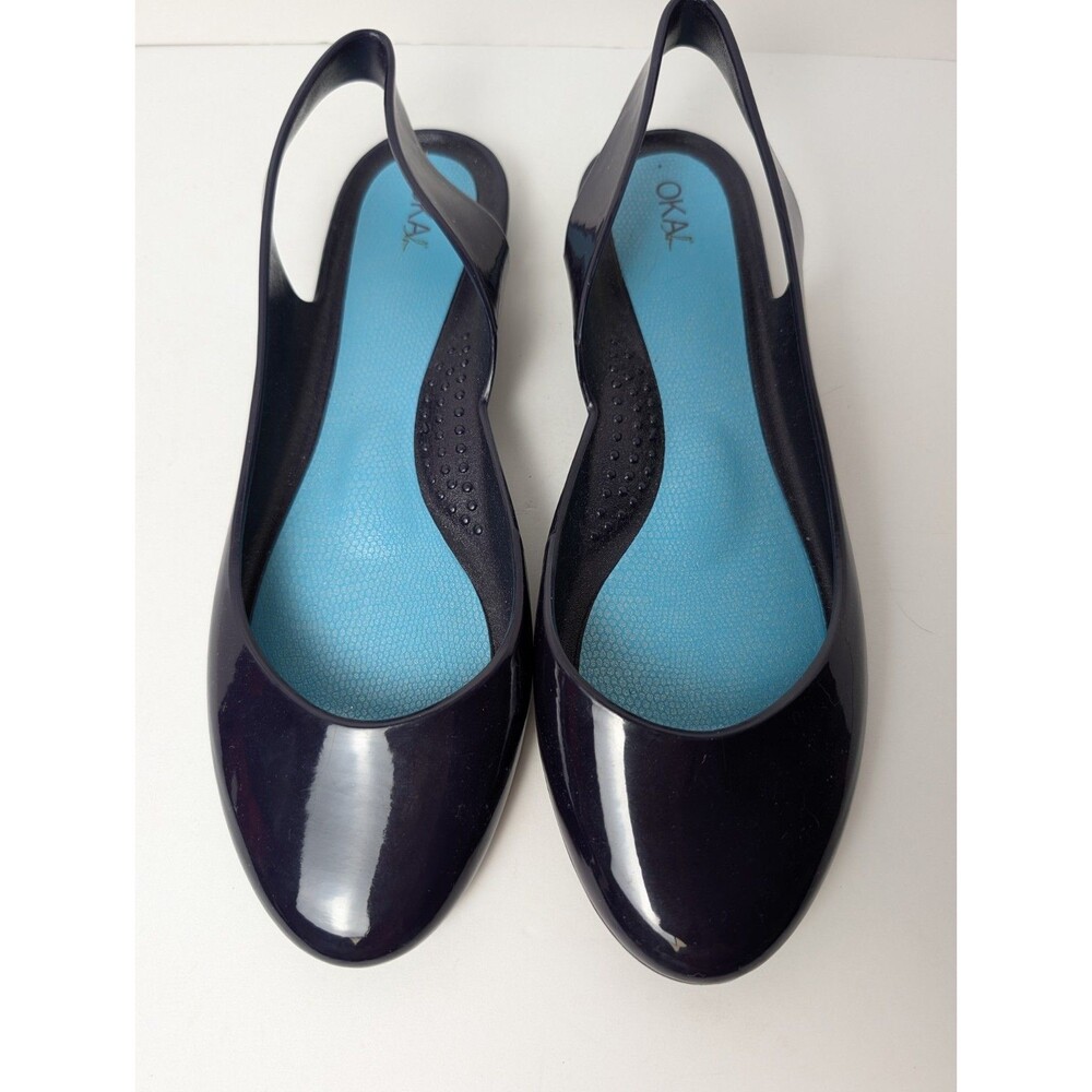 Oka B Taylor Navy Blue Shiny Ballet Rain Flats Waterproof Slip Resistant Size 10